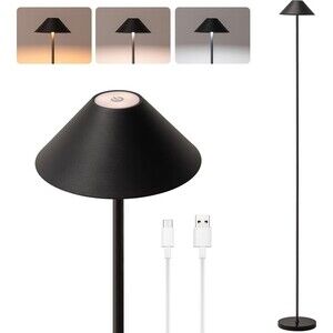 Rechargeable LED Floor Lamp Adjustable 16-59" Cordless 3 Color Dimmable Black